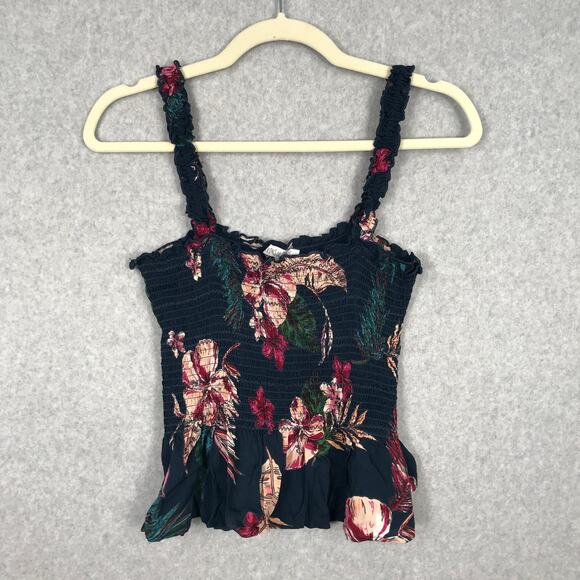Patrons of Peace Tops - Patrons of Peace Top Womens Small Green Crop Tank Floral Ruffle Coastal Resort